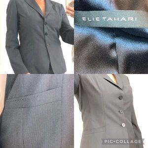 Elie Tahari Blazer Gray and Black Micro Stripes Size 8